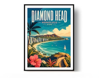 Diamond Head Poster Honolulu Travel Print Vintage Wall Art Home Decor Gift