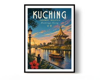 Kuching Poster Malaysia Travel Print Vintage Wall Art Home Decor Gift