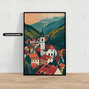 Póster de viaje a Valjevo, Serbia. Póster de viaje a Valjevo, Serbia. Póster personalizado. Arte mural. Arte de viaje. Descarga digital.