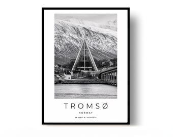 Tromsø Poster, Tromsø Print, Travel Poster, Norway Poster, black and white art
