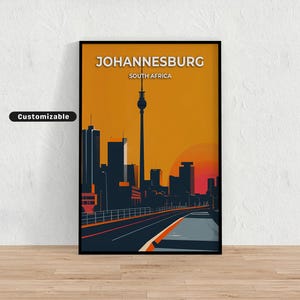 Johannesburg, Südafrika-Reiseplakat, Johannesburg, Südafrika-Reiseplakat, individuelles Plakat, Plakat-Wandkunst, Reisekunst,