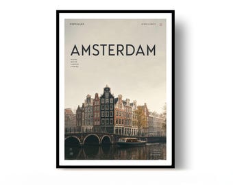 Amsterdam Travel Poster Print, Netherlands Poster, Wall Decor