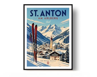 St. Anton am Arlberg Poster St. Anton am Arlberg Travel Print Vintage Wall Art Home Decor Gift