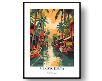 Póster de viaje al Delta del Mekong, lienzo de Vietnam (enmarcado o digital)