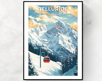 Telluride Travel Print, Telluride Ski Poster, Colorado Ski Poster, Telluride Digital Download, Ski Resort Print