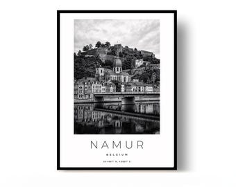 Namur Poster, Namur Print, Travel Poster, Belgium Poster, black and white art