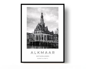 Alkmaar Poster, Alkmaar Print, Travel Poster, Netherlands Poster, black and white art