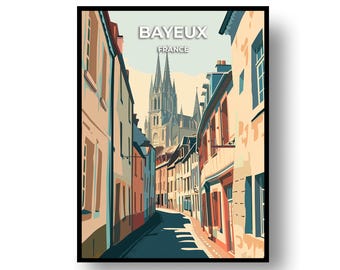 Póster de viaje de Bayeux, Francia (enmarcado o descarga digital)
