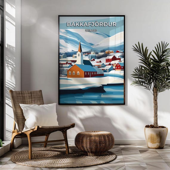 Travel Poster: Bakkafjörður Iceland - Framed or Digital Print - Etsy