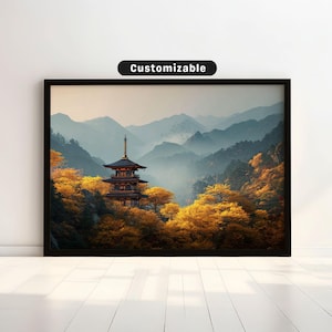 Stylized wave and crane composition in traditional ukiyo-e style | Japanese Wall Art Print | Zen Asian Decor