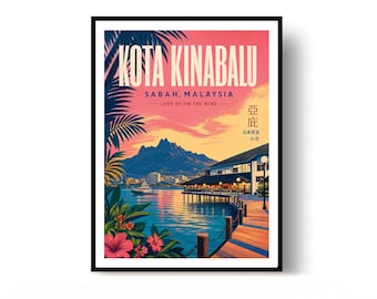 Kota Kinabalu Poster Malaysia Travel Print Vintage Wall Art Home Decor Gift