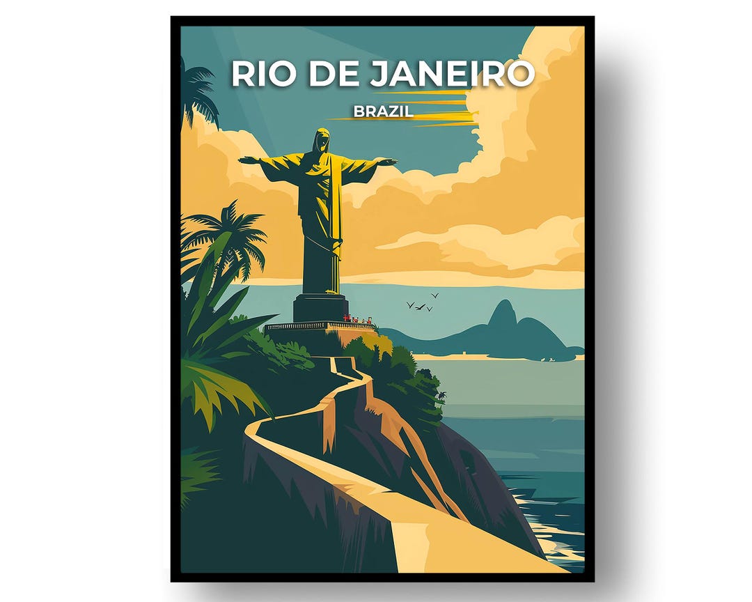 Visit Rio Poster Rio De Janeiro Travel Poster - Framed Wall Art or Digital Print - Etsy