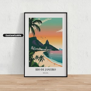 Affiche de voyage à Rio de Janeiro, Brésil, affiche de voyage à Rio de Janeiro, Brésil, affiche personnalisée, affiche d&#39;art mural, art de voyage, téléchargement numérique