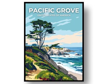 Póster de viaje de Pacific Grove: arte mural enmarcado o digital