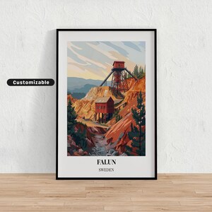 Póster de viaje de Falun, Suecia. Póster de viaje de Falun, Suecia. Póster personalizado. Arte mural. Arte de viaje. Descarga digital.