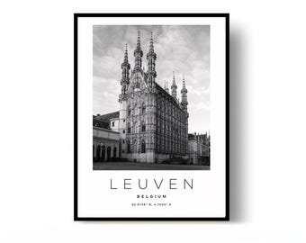 Leuven Poster, Leuven Print, Travel Poster, Belgium Poster, black and white art