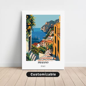 Lienzo de viaje de Praiano, Italia, póster de viaje de Praiano, Italia, lienzo personalizado, póster de pared, arte de viaje, descarga digital