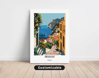 Praiano, Itália, lona de viagem, Praiano, Itália, pôster de viagem, tela personalizada, arte de parede de pôster, arte de viagem, download digital