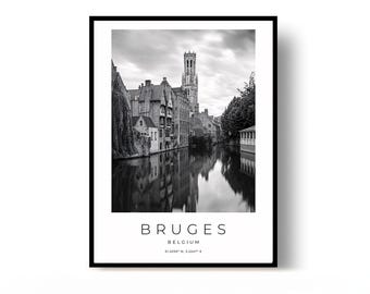 Bruges Poster, Bruges Print, Travel Poster, Belgium Poster, black and white art