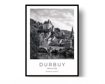 Durbuy Poster, Durbuy Print, Travel Poster, Belgium Poster, black and white art