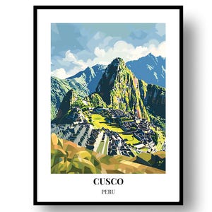 Póster de viaje a Cusco: Arte mural de Perú, enmarcado o descarga digital