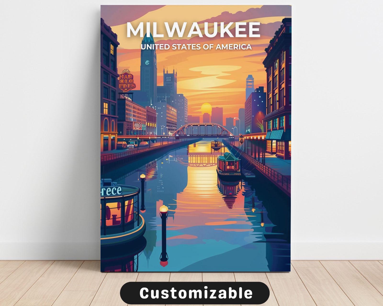 Tela de viagem de Milwaukee, EUA, pôster de viagem de Milwaukee, EUA, tela personalizada, arte de parede de pôster, arte de viagem, download digital