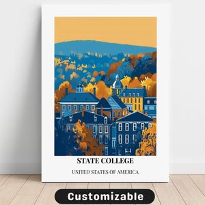 Lienzo de viaje de State College, EE. UU., póster de viaje de State College, EE. UU., lienzo personalizado, póster de pared, arte de viaje, descarga digital