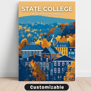 Lienzo de viaje de State College, EE. UU., póster de viaje de State College, EE. UU., lienzo personalizado, póster de pared, arte de viaje, descarga digital