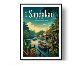 Sandakan Poster Malaysia Travel Print Vintage Wall Art Home Decor Gift