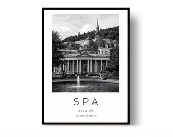 Spa Poster, Spa Print, Travel Poster, Belgium Poster, black and white art