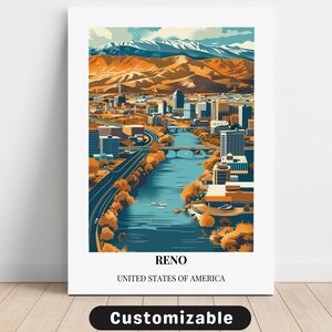 Tela de viagem Reno, EUA, pôster de viagem Reno, EUA, tela personalizada, arte de parede de pôster, arte de viagem, download digital