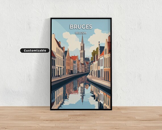 Affiche de voyage Bruges, Belgique, affiche de voyage Bruges, Belgique, affiche personnalisée, affiche d&#39;art mural, art de voyage, téléchargement