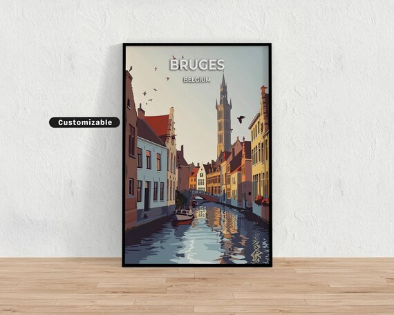 Affiche de voyage Bruges, Belgique, affiche de voyage Bruges, Belgique, affiche personnalisée, affiche d&#39;art mural, art de voyage, téléchargement