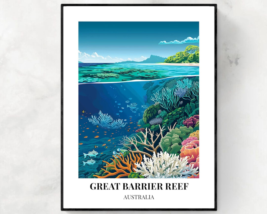 Great Barrier Reef, Australia Travel Print Wall Art, Great Bar…