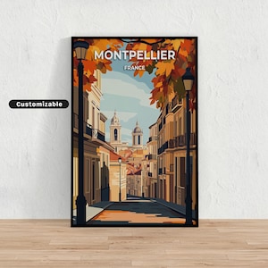 Affiche de voyage de Montpellier, France, affiche de voyage de Montpellier, France, affiche personnalisée, affiche d'art mural, art de voyage, téléchargement numérique