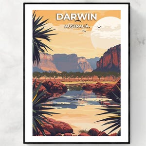 Affiche de voyage Darwin - Affiche de voyage en Australie, affiche de Darwin, affiche de Darwin en Australie, cadeau personnalisé, cadeau de mariage, texte personnalisé