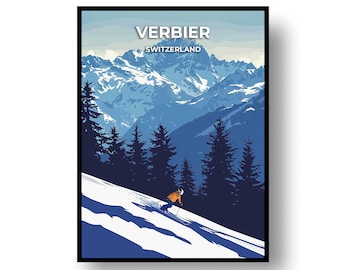 Póster de viaje de Verbier: Suiza, arte mural, enmarcado o digital