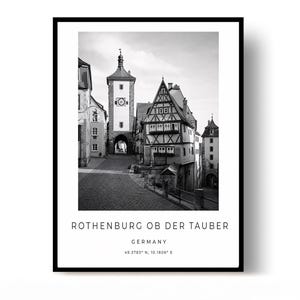 Pôster de Rothenburg ob der Tauber, Impressão de Rothenburg ob der Tauber, Pôster de Viagem, Pôster da Alemanha, arte em preto e branco