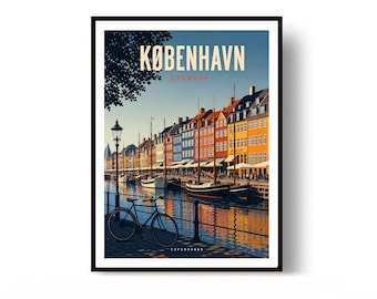 Póster de Copenhague, Lámina de Copenhague, Póster de viaje, Póster de Dinamarca, Decoración de pared