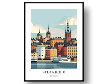 Póster de viaje de Estocolmo, diseño minimalista (enmarcado o archivo digital)