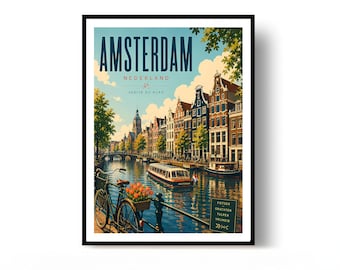 Amsterdam Poster, Amsterdam Print, Travel Poster, Nederland Poster, Wall Decor