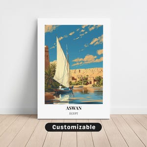 Lienzo de viaje a Asuán, Egipto, póster de viaje a Asuán, Egipto, lienzo personalizado, póster de pared, arte de viaje, descarga digital