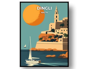 Arte mural de Dingli Malta: impresiones de pósteres de viaje (enmarcados o digitales)