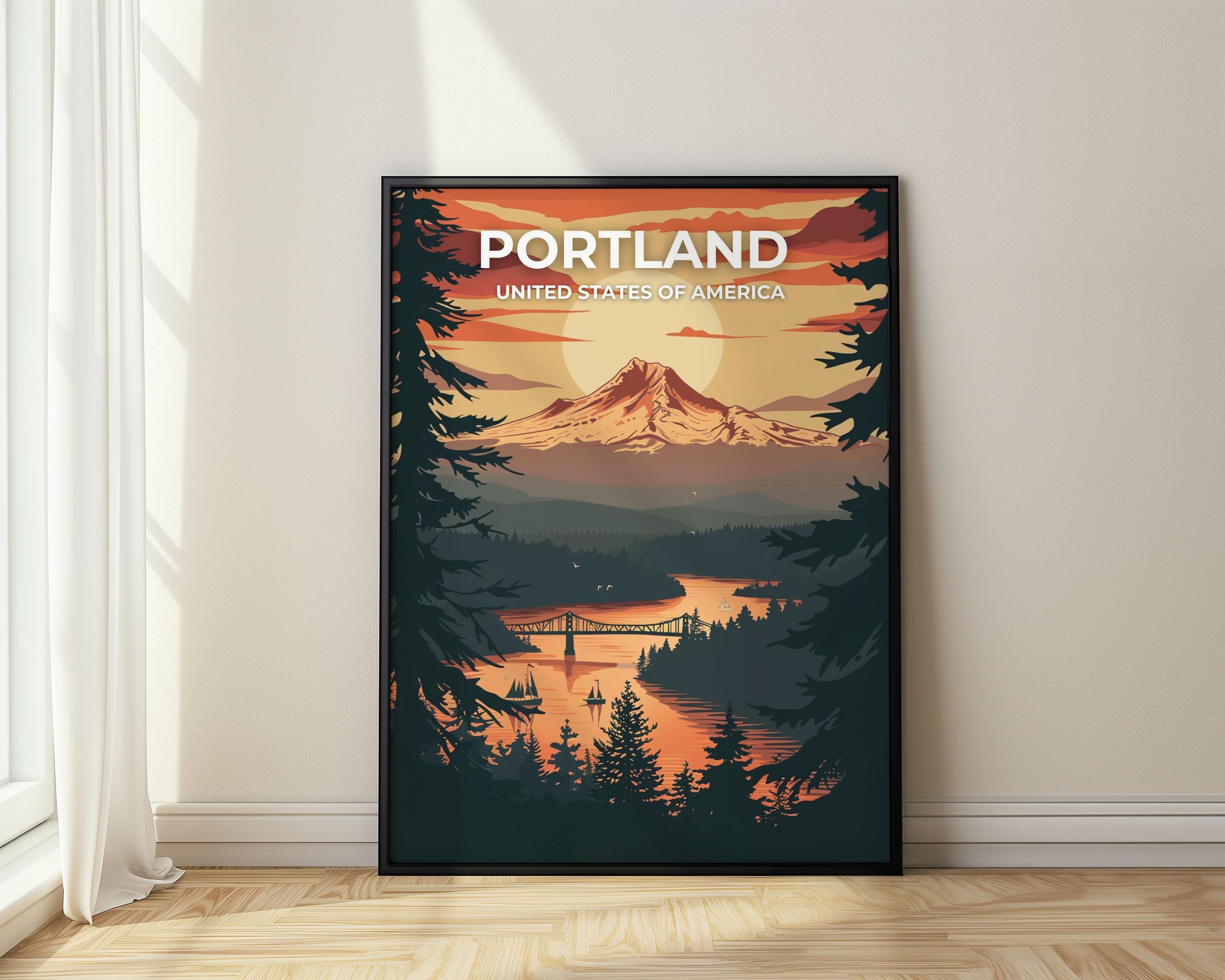 Portland ポスター 木製フレーム付き インテリアアート アート用品 Portland ポスター 木製フレーム付き インテリアアート