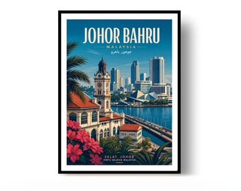 Johor Bahru Poster Malaysia Travel Print Vintage Wall Art Home Decor Gift
