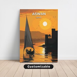 Lienzo de viaje a Asuán, Egipto, póster de viaje a Asuán, Egipto, lienzo personalizado, póster de pared, arte de viaje, descarga digital