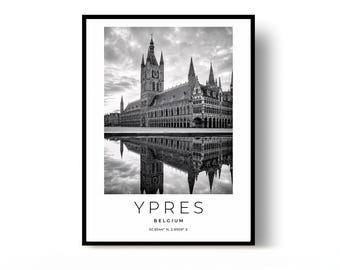 Ypres Poster, Ypres Print, Travel Poster, Belgium Poster, black and white art