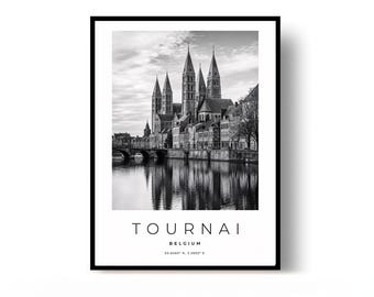 Tournai Poster, Tournai Print, Travel Poster, Belgium Poster, black and white art