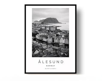 Ålesund Poster, Ålesund Print, Travel Poster, Norway Poster, black and white art