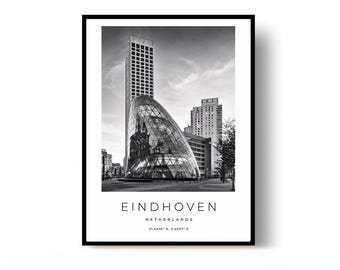 Eindhoven Poster, Eindhoven Print, Travel Poster, Netherlands Poster, black and white art